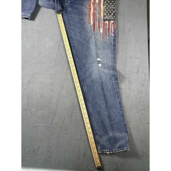 Denim & Supply Ralph Lauren Distressed Flag Print StraightJeans 40x32 Button Fly - Picture 10 of 10